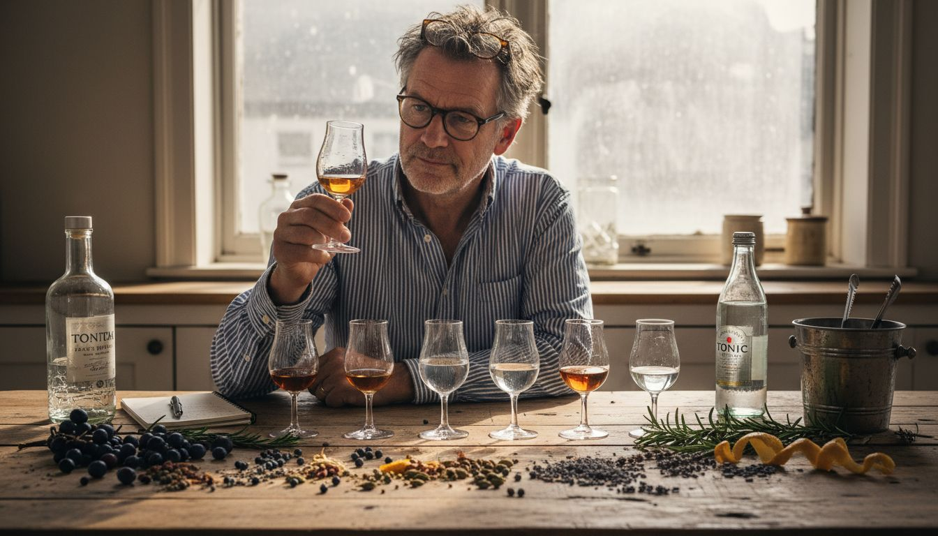 Gin enthusiast sampling botanical varieties