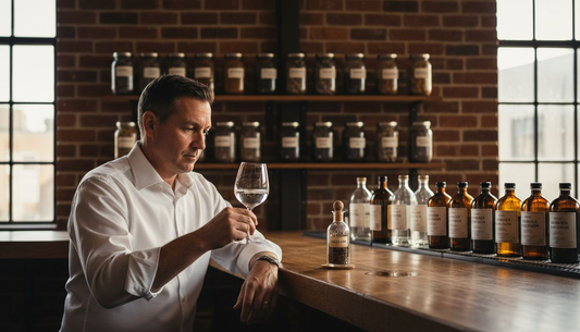 Man tasting gin neat at distillery bar