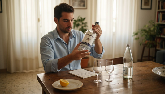 Un uomo assapora Gin Niro comodamente a casa, godendosi un momento di relax tra le mura domestiche.
