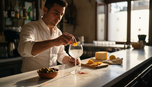 Bartender preparing Sicilian gin cocktail with garnish