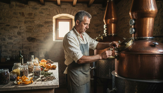 Distiller operating copper gin still