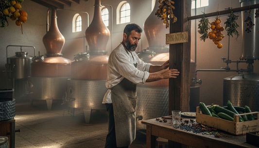 Maestro distillatore siciliano alle prese con gli alambicchi di rame