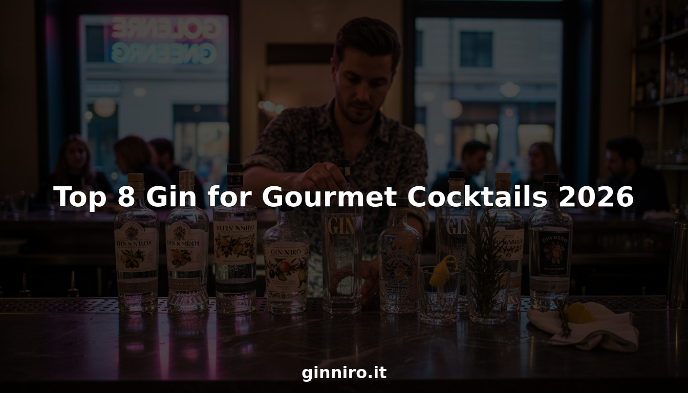 Bartender arranging top 8 gin bottles for gourmet cocktails