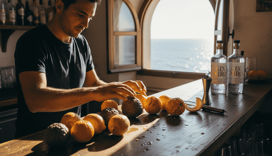 Un bartender all'opera mentre seleziona e prepara agrumi mediterranei per creare cocktail dal sapore unico.