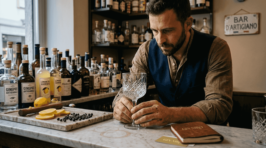 Un sommelier degustando gin d'autore in un locale artigianale