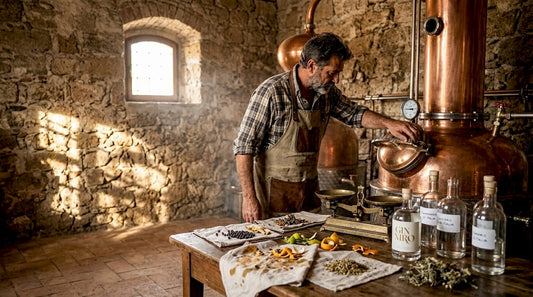 Maestro distillatore siciliano, esperto nell’arte della distillazione con l’inseparabile alambicco di rame.