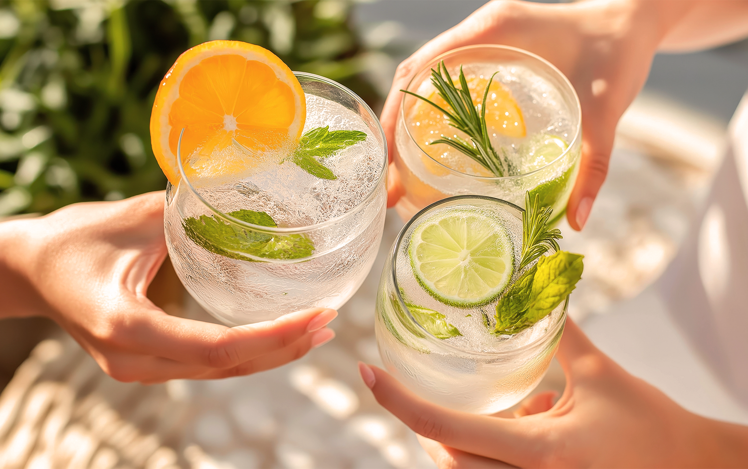 Diversi tipi di bicchieri per il servizio del gin tonic: balloon, highball e tumbler